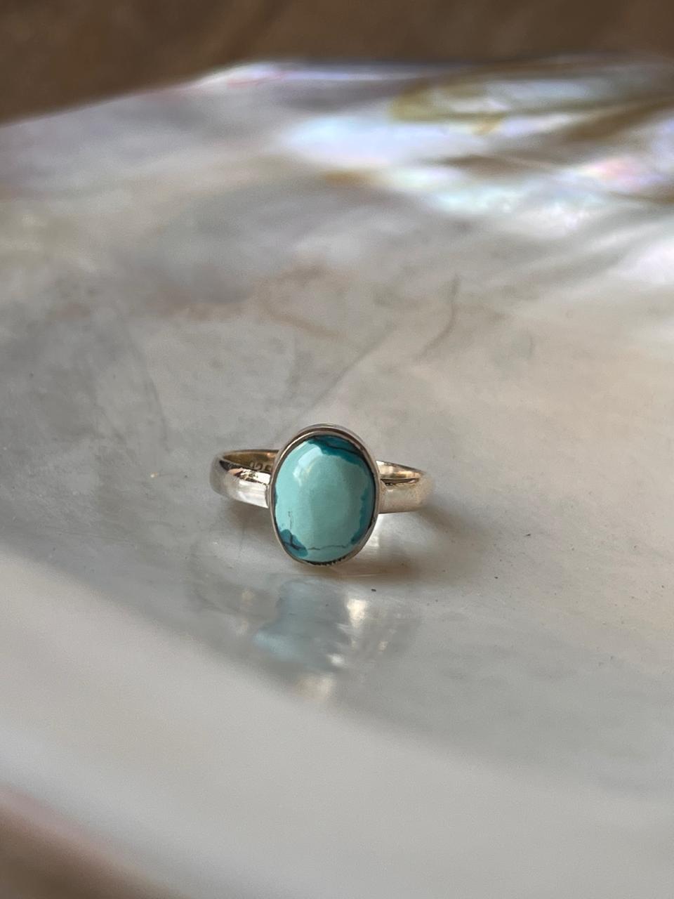 Natural Turquoise Oval 925 Sterling Silver Ring