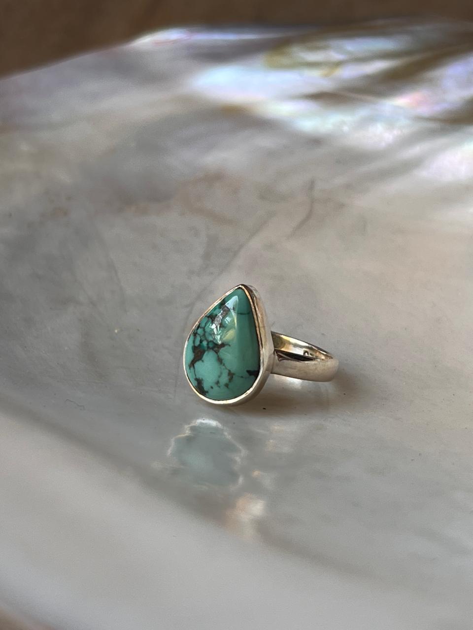 Tibet Turquoise Pear 925 Sterling Silver Ring