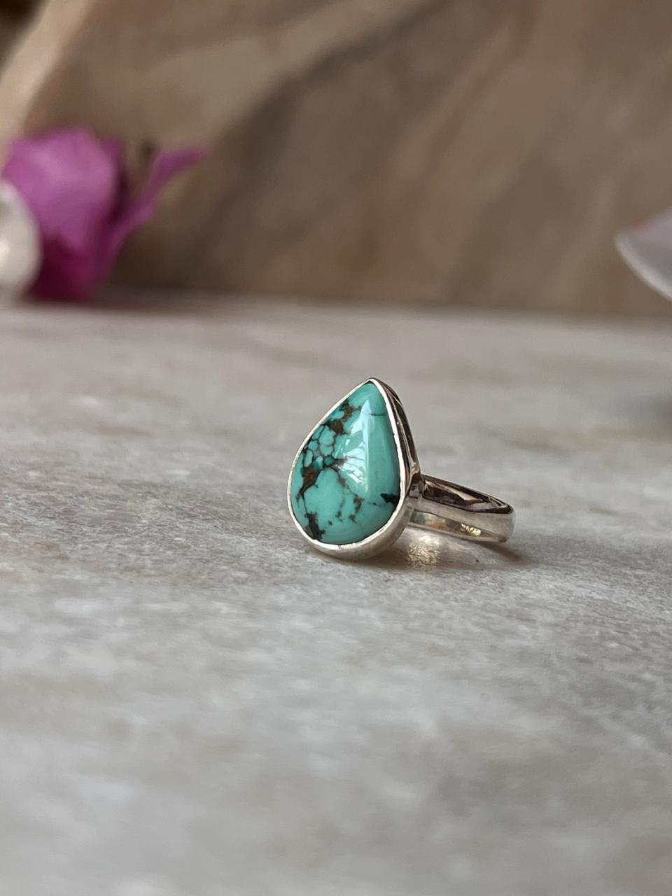 Tibet Turquoise Pear 925 Sterling Silver Ring