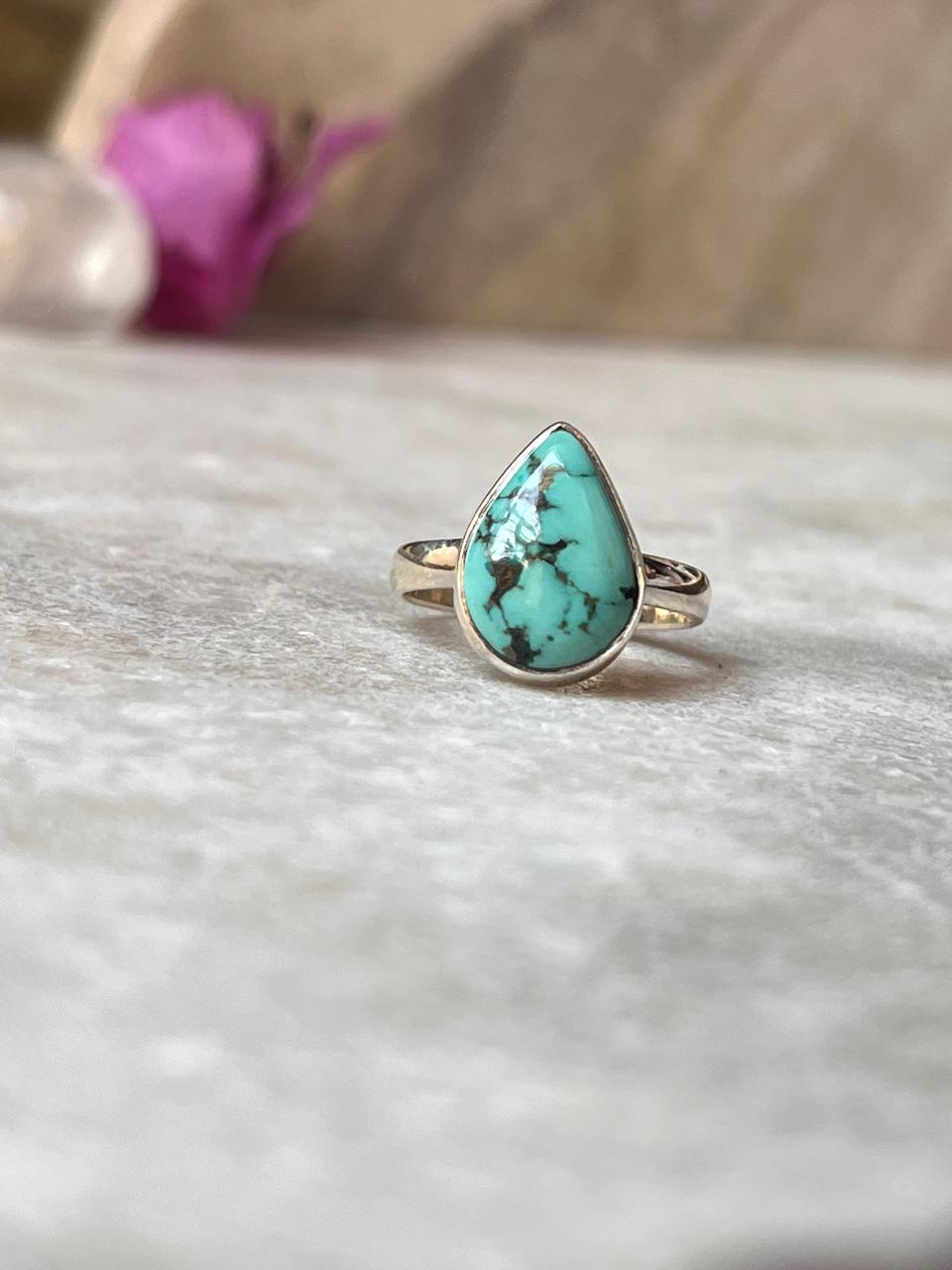 Tibet Turquoise Pear 925 Sterling Silver Ring