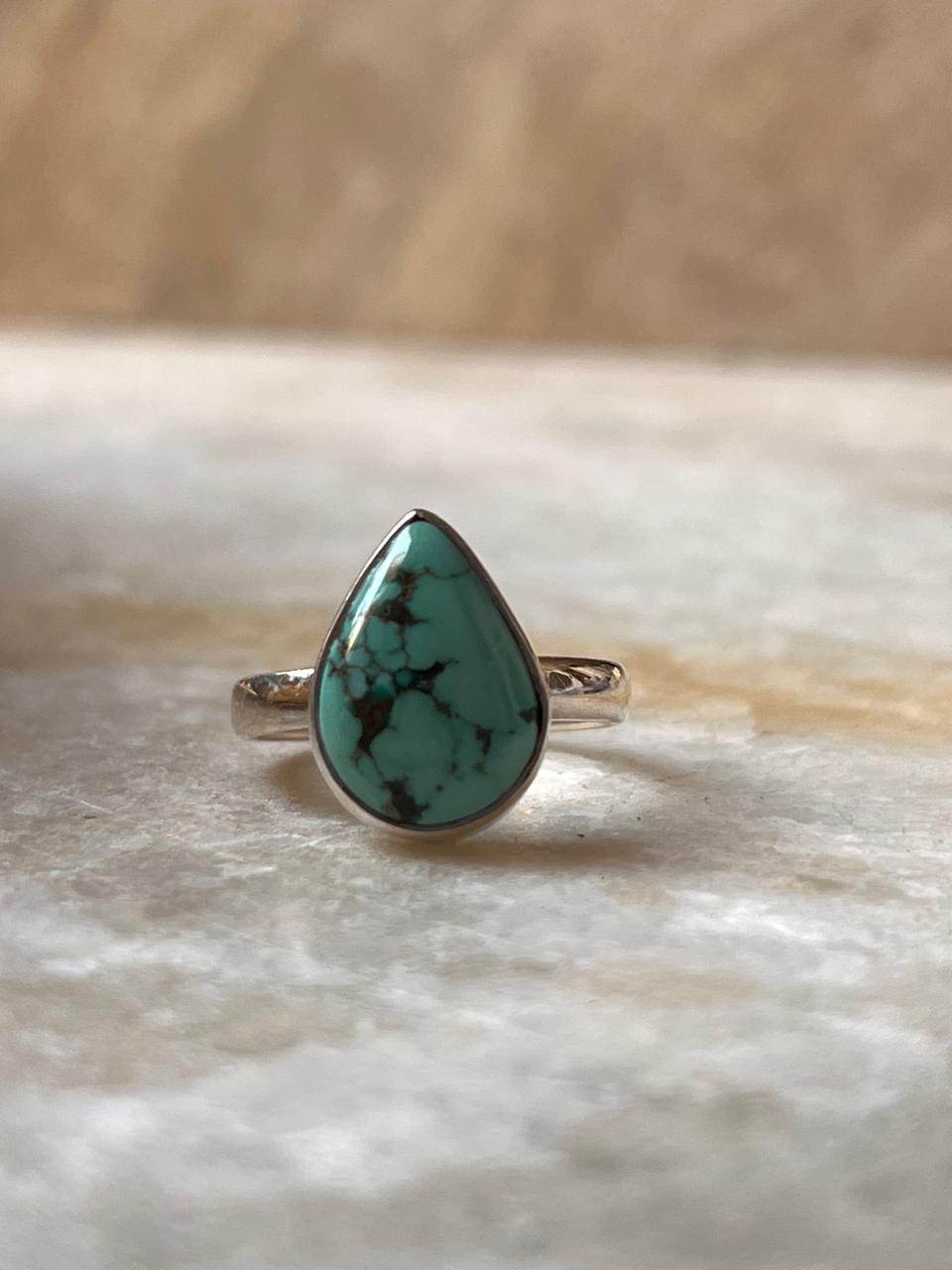 Tibet Turquoise Pear 925 Sterling Silver Ring