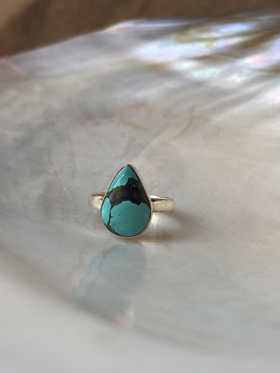Tibet Turquoise Pear 925 Sterling Silver Ring