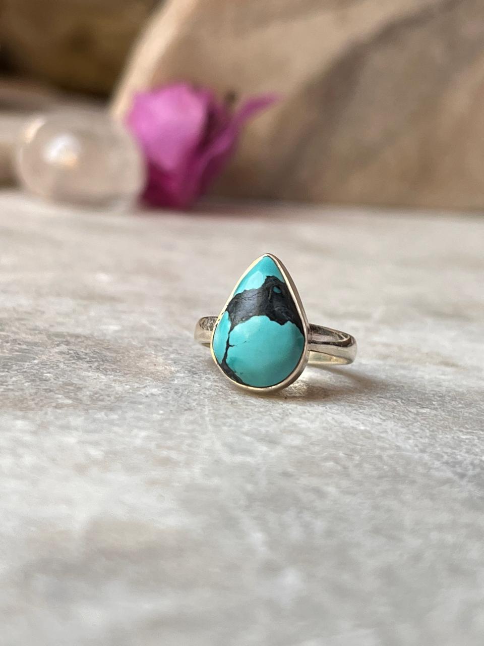 Tibet Turquoise Pear 925 Sterling Silver Ring
