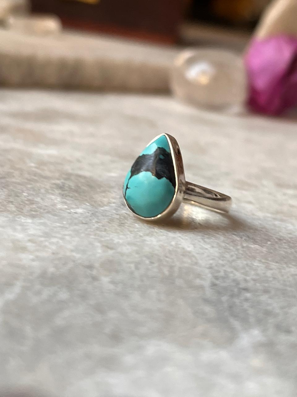 Tibet Turquoise Pear 925 Sterling Silver Ring