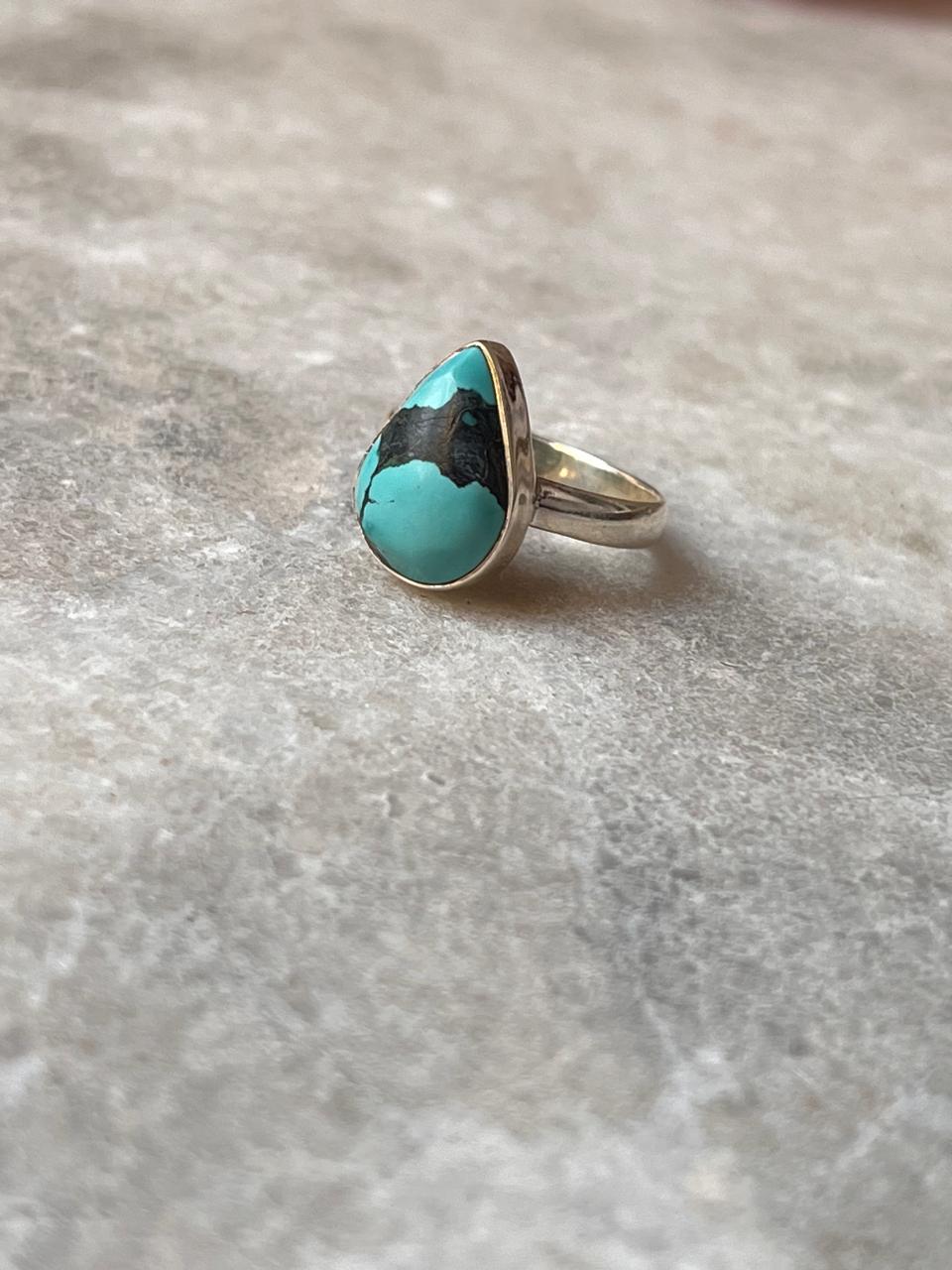Tibet Turquoise Pear 925 Sterling Silver Ring