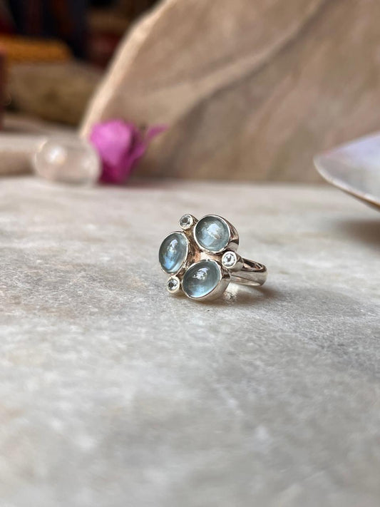 Aquamarine & Blue Topaz Cluster 5 925 Sterling Silver Ring