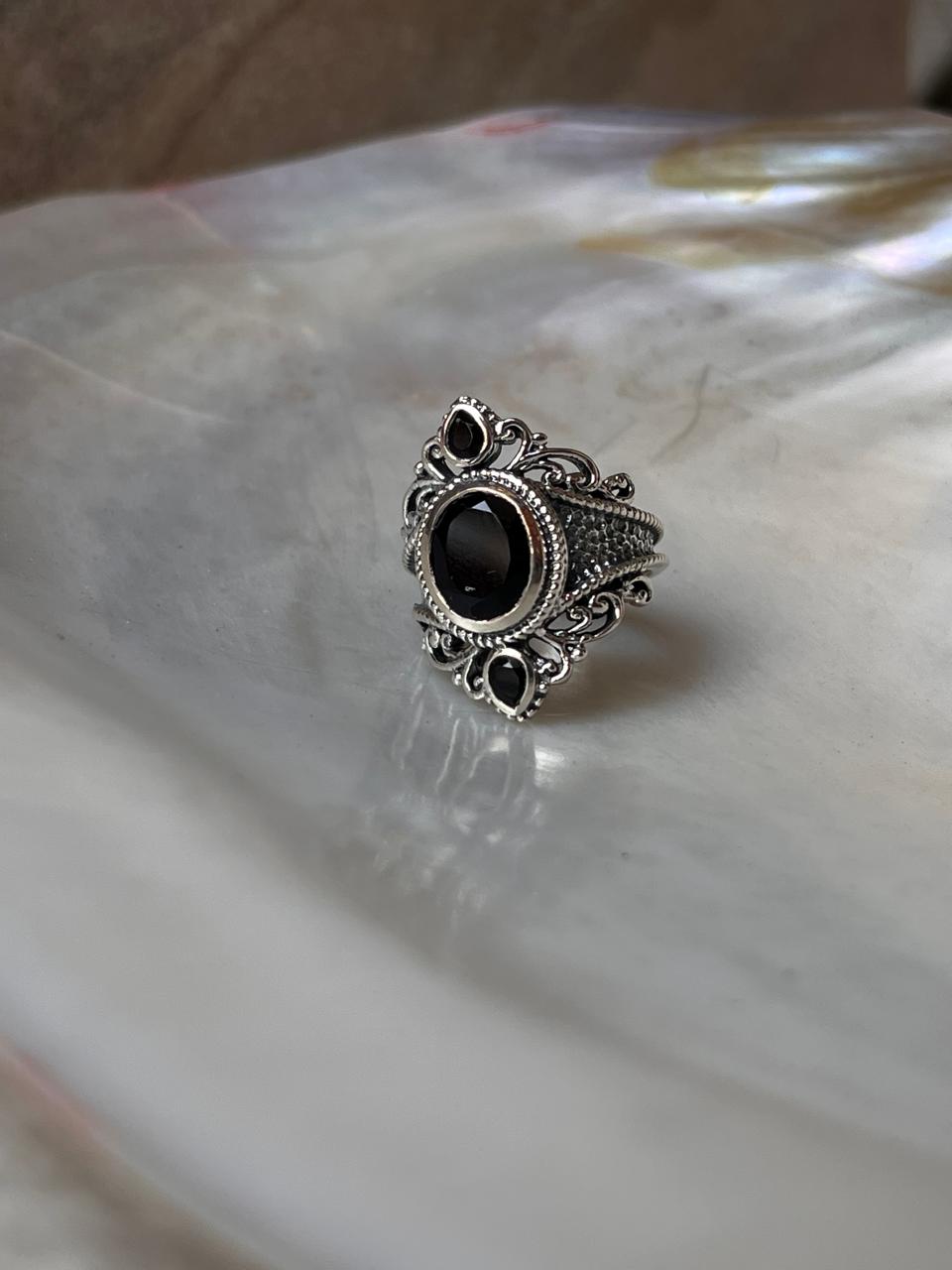 Black Onyx Victorian Statement 925 Sterling Silver Ring