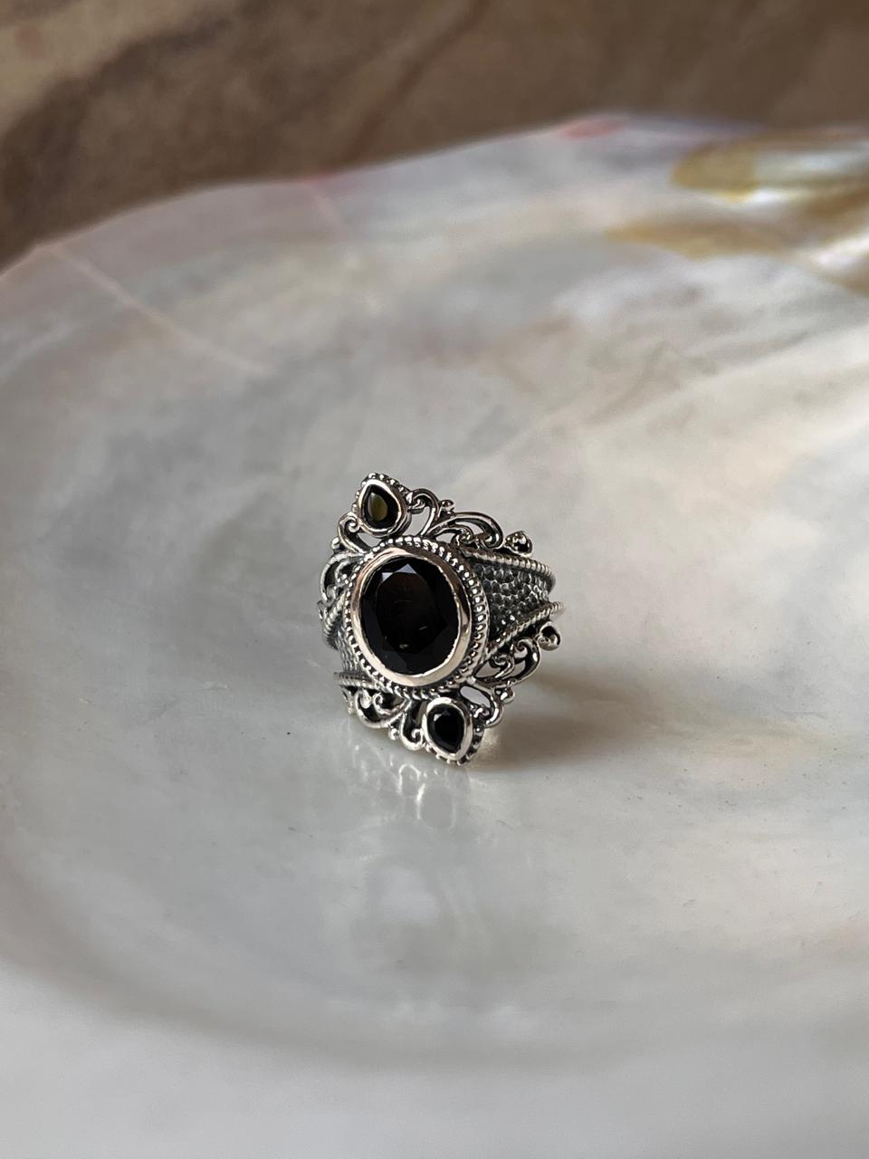 Black Onyx Victorian Statement 925 Sterling Silver Ring