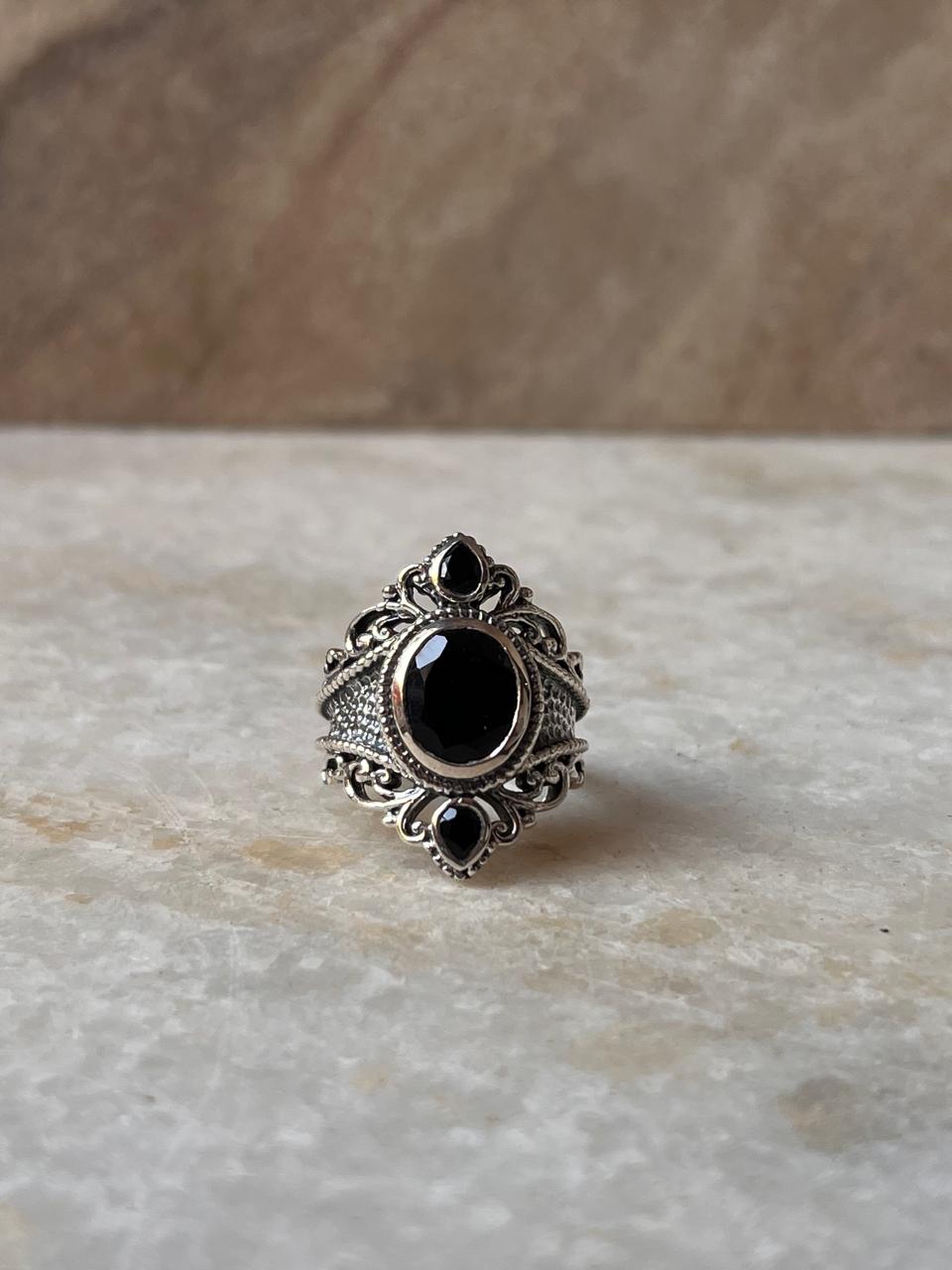 Black Onyx Victorian Statement 925 Sterling Silver Ring