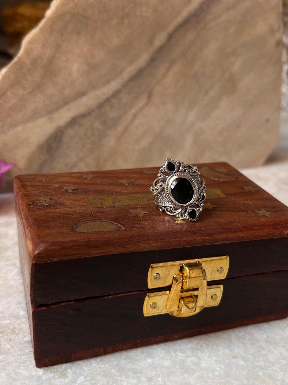 Black Onyx Victorian Statement 925 Sterling Silver Ring