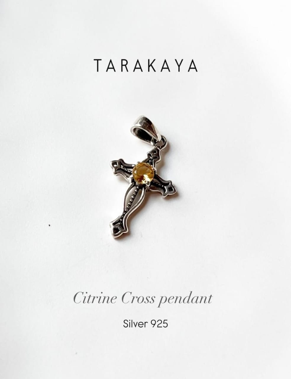 Citrine Cross Vintage 925 Sterling Silver Pendant