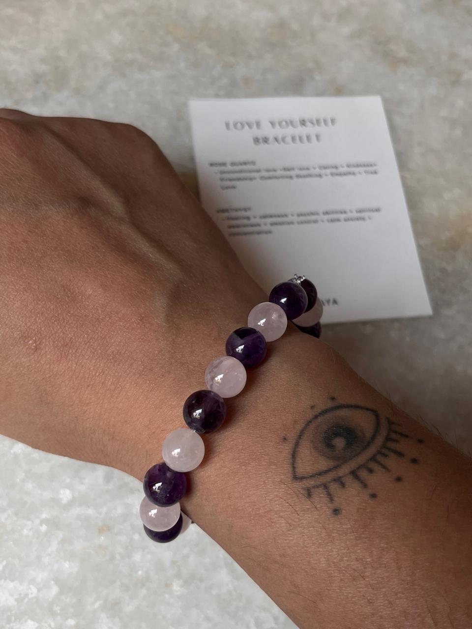 Intention- But First Love Yourself 8MM Natural Crystal Bracelet