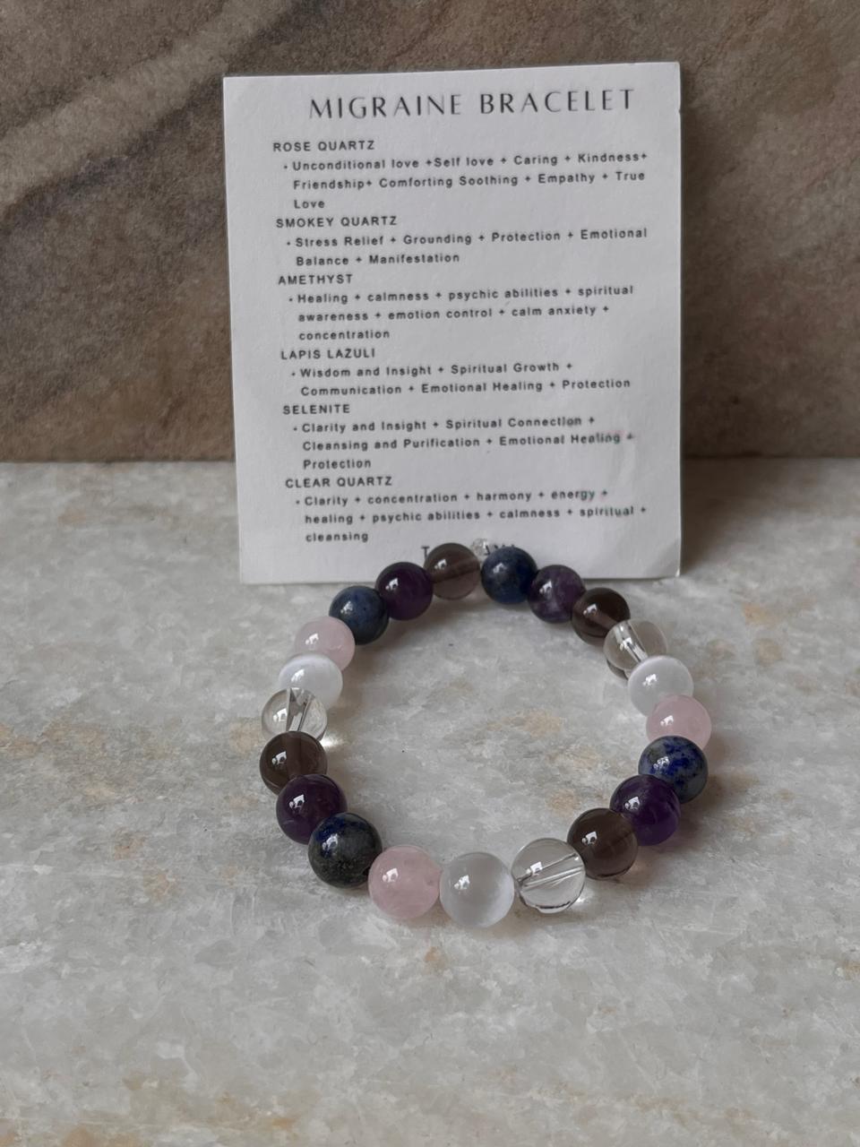 Intention- Relief From Migraine 8MM Natural Crystal Bracelet
