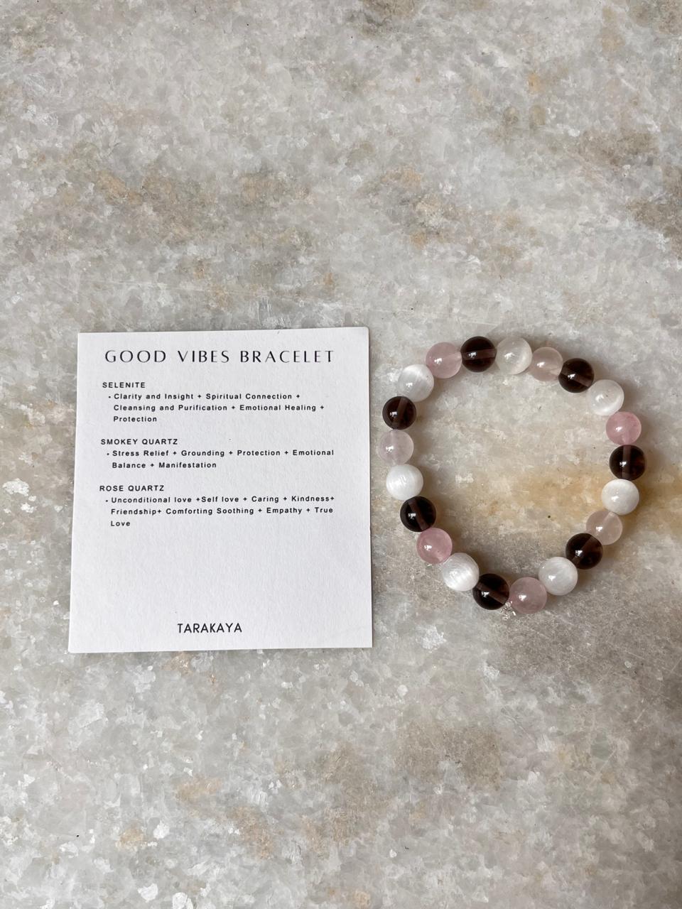 Intention- I Deserve Good Vibes Good Life 8MM Natural Crystal Bracelet