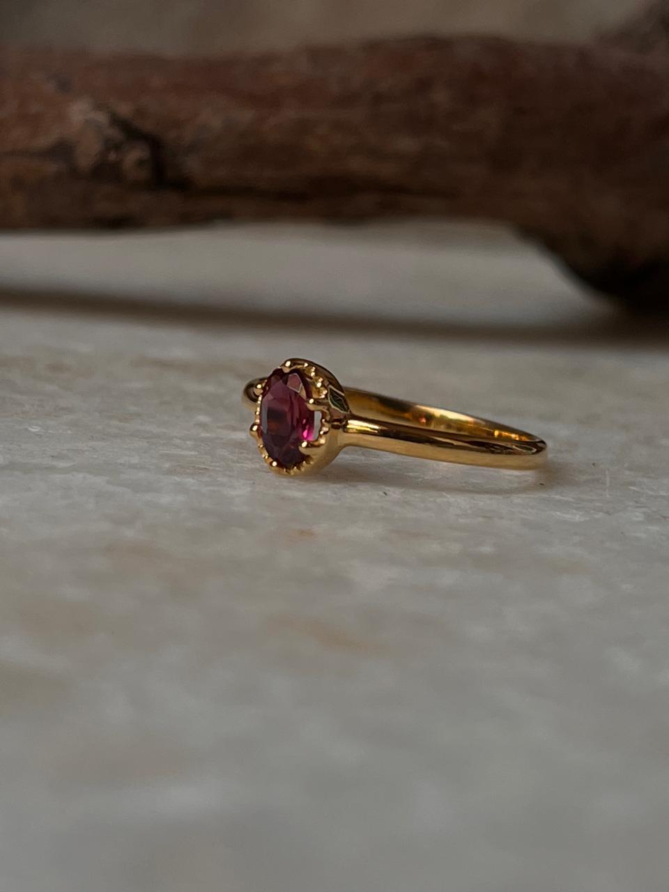 Gold Vermeil Rhodolite Garnet Vintage Solitaire 925 Sterling Silver Ring