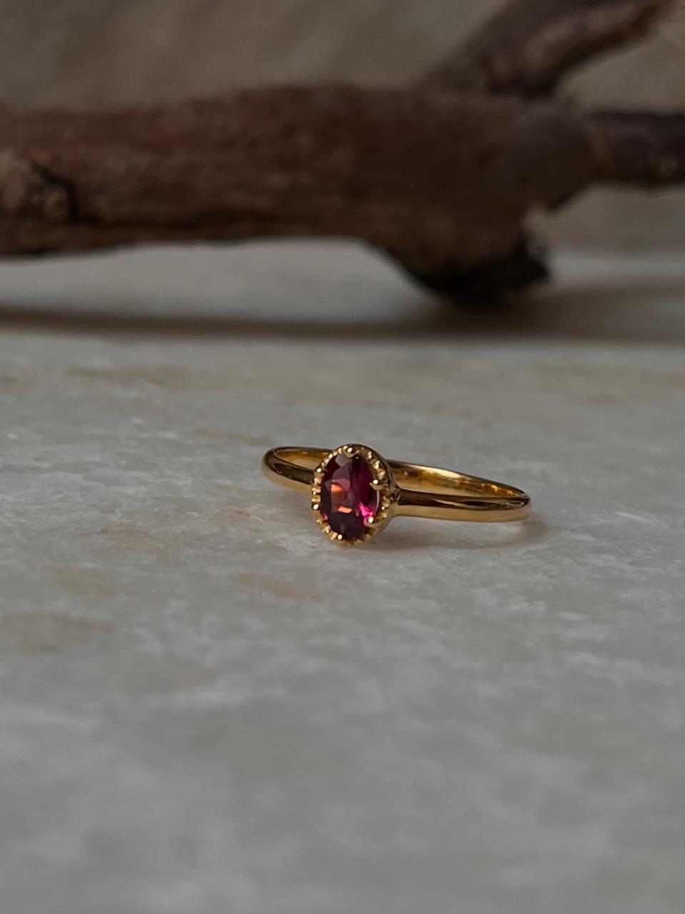 Gold Vermeil Rhodolite Garnet Vintage Solitaire 925 Sterling Silver Ring
