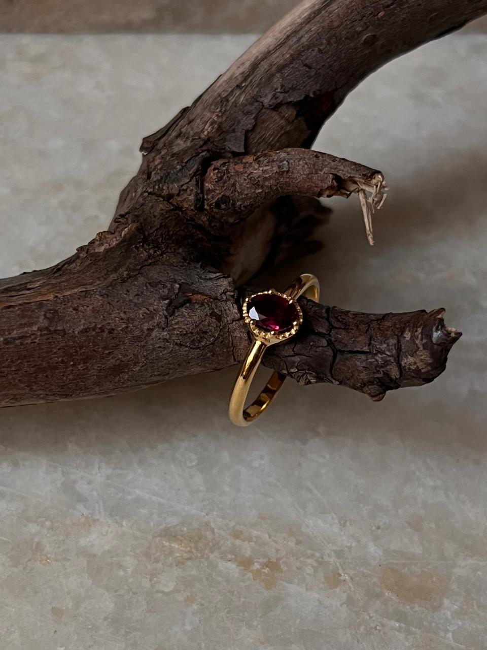 Gold Vermeil Rhodolite Garnet Vintage Solitaire 925 Sterling Silver Ring