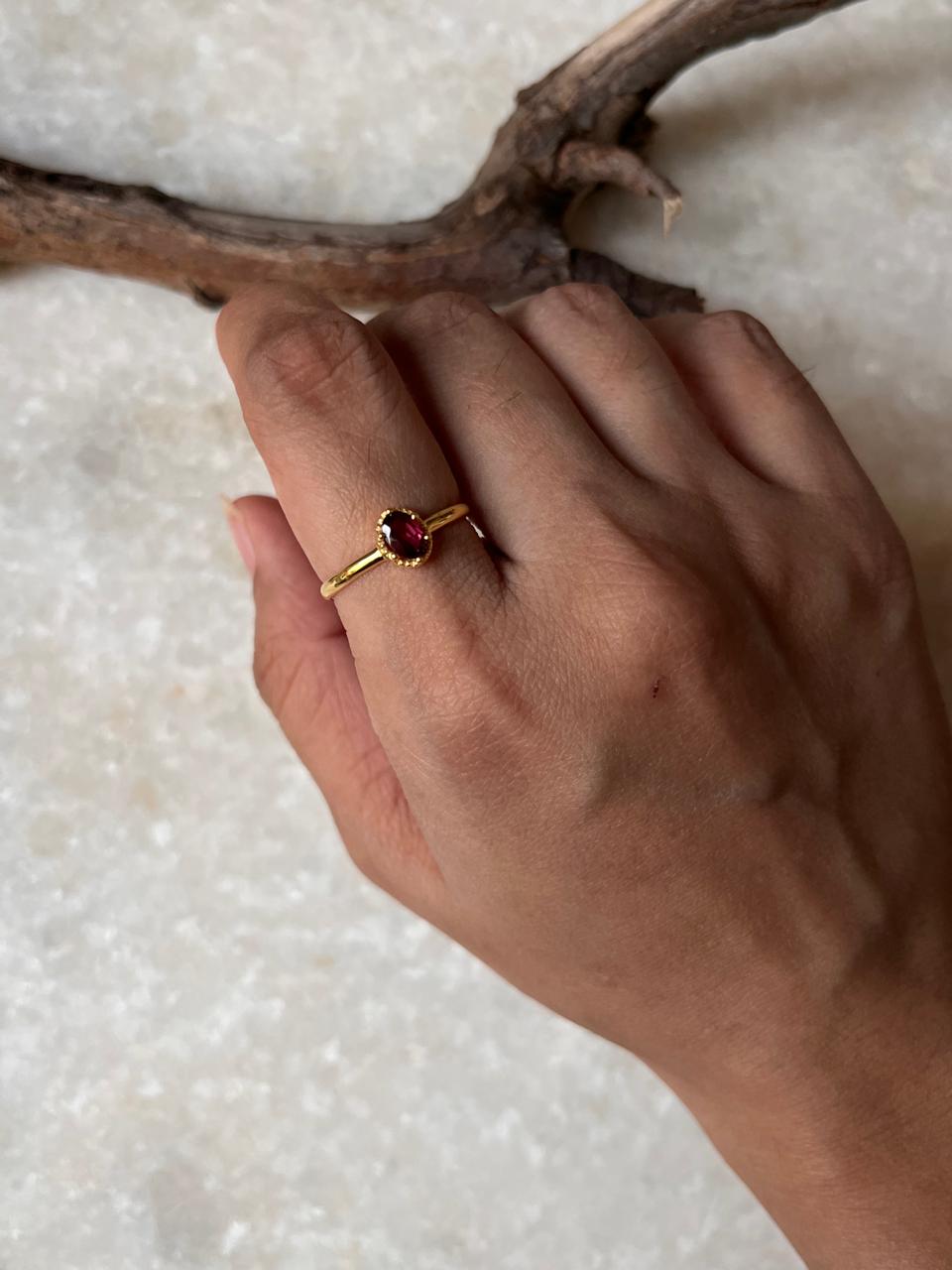 Gold Vermeil Rhodolite Garnet Vintage Solitaire 925 Sterling Silver Ring