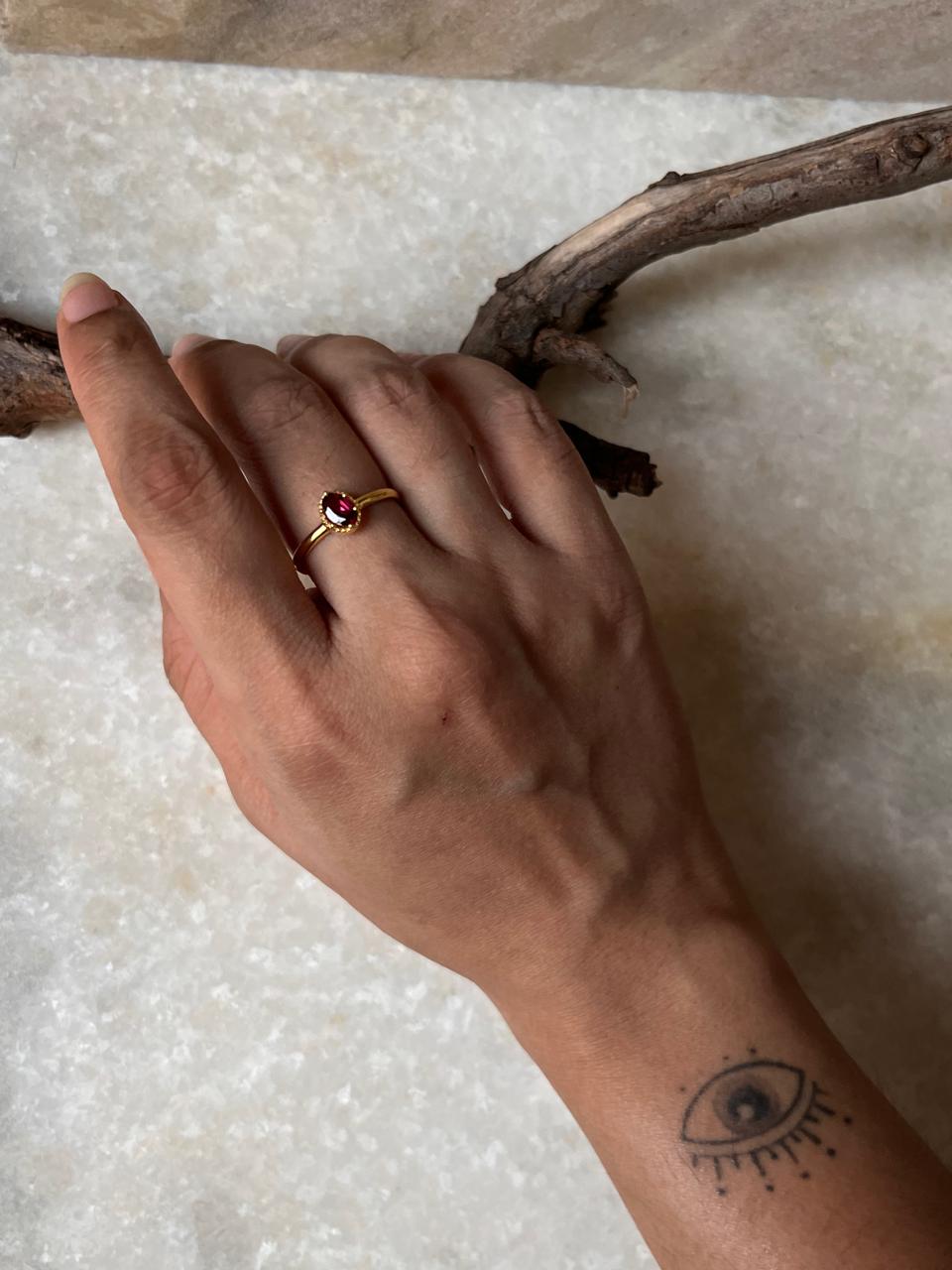 Gold Vermeil Rhodolite Garnet Vintage Solitaire 925 Sterling Silver Ring
