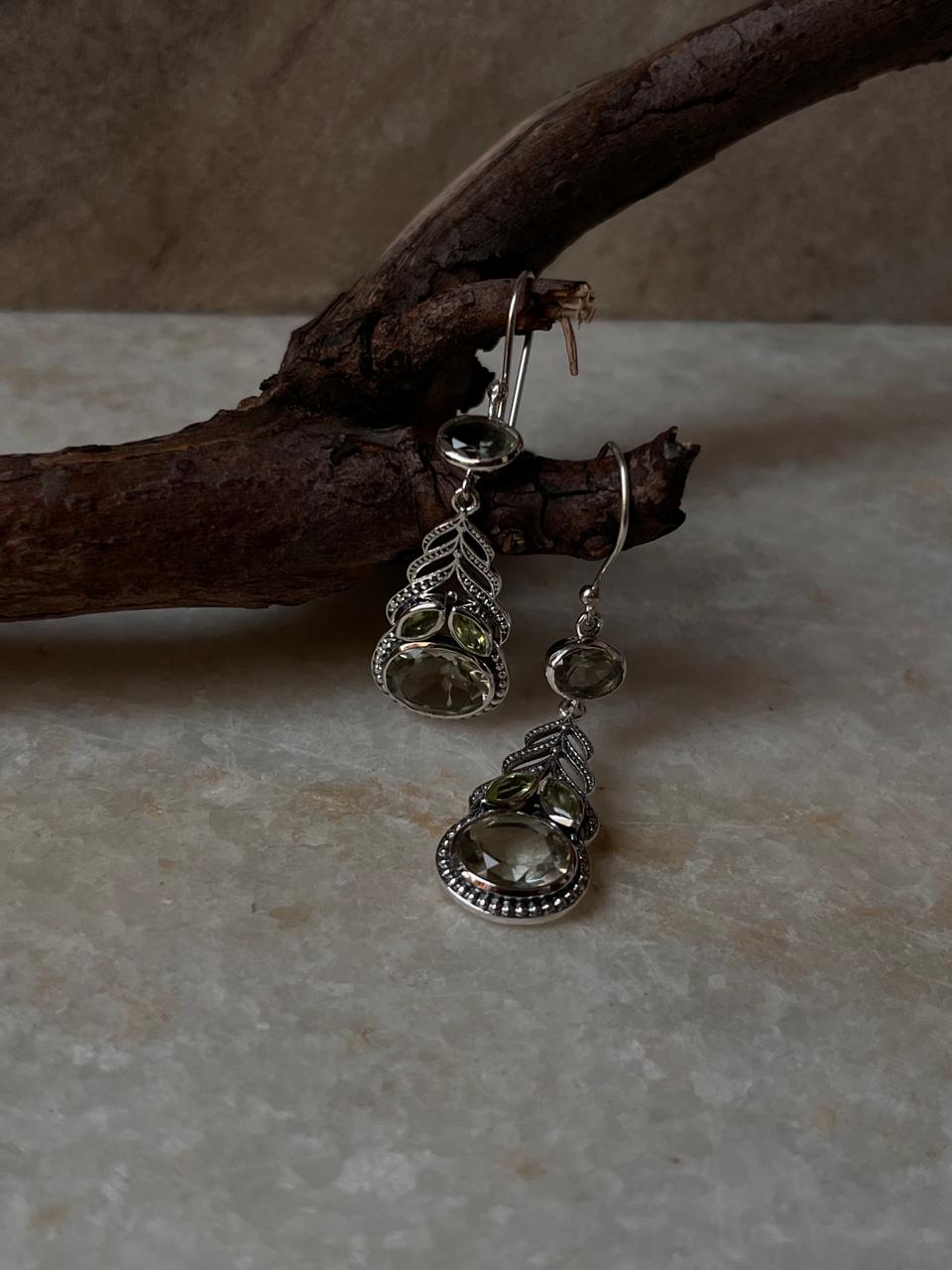 Peridot & Green Amethyst Vintage Style Statement 925 Sterling Silver Earrings