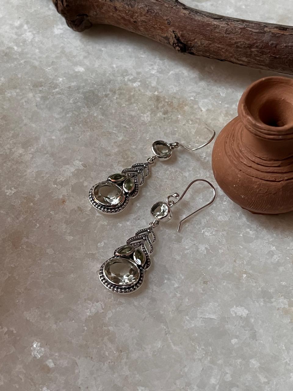 Peridot & Green Amethyst Vintage Style Statement 925 Sterling Silver Earrings