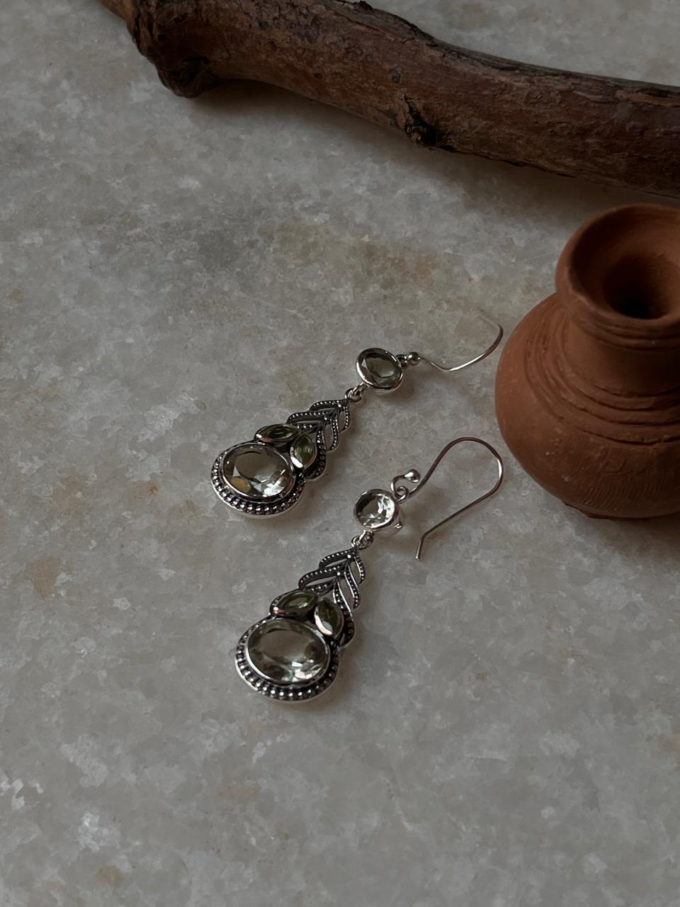 Peridot & Green Amethyst Vintage Style Statement 925 Sterling Silver Earrings