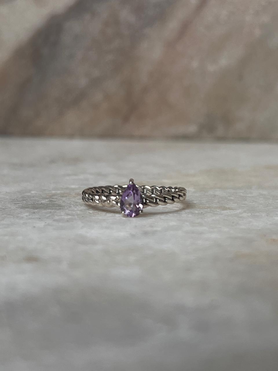 Amethyst Pear Solitaire Cuban Link Band 925 Sterling Silver Ring