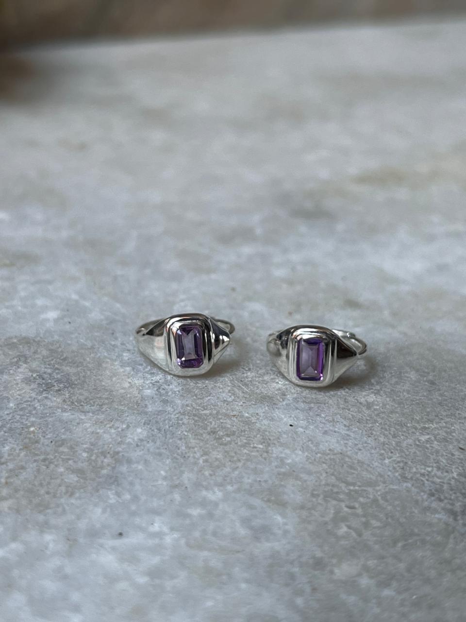 Silver Amethyst Huggies 925 Sterling Silver Earrings