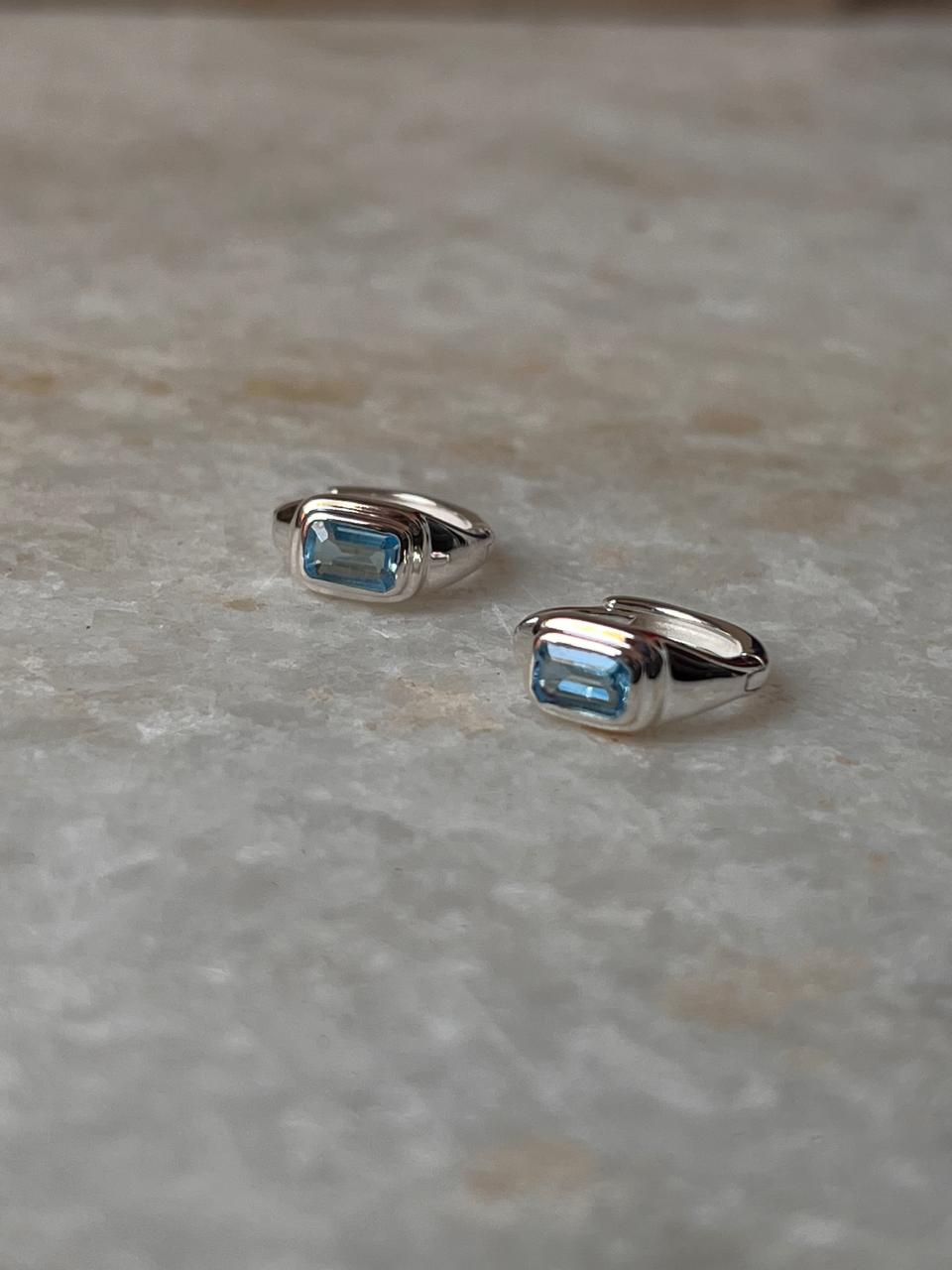 Blue Topaz Huggies 925 Sterling Silver Earrings