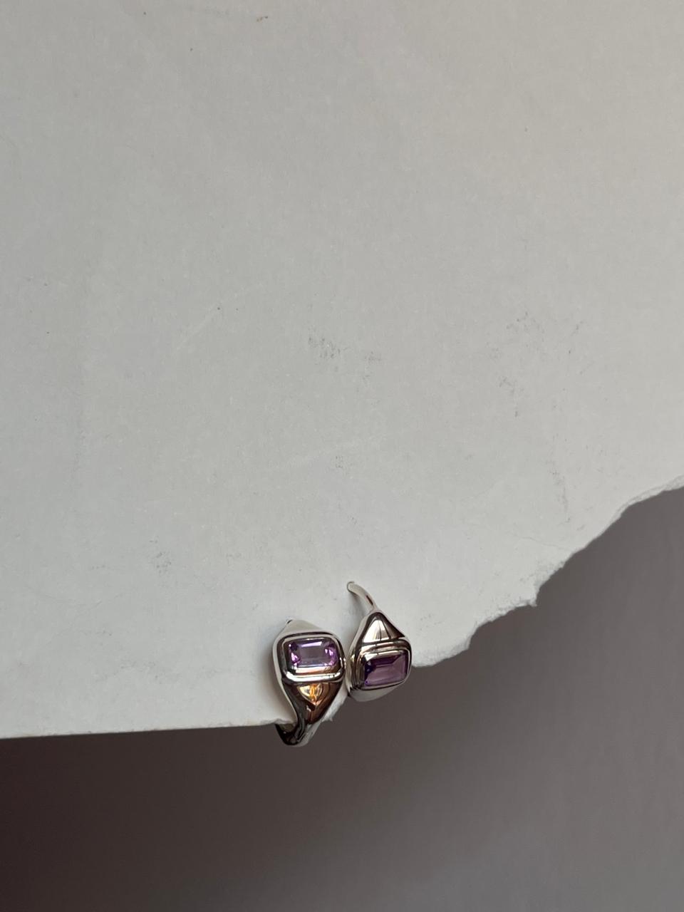 Silver Amethyst Huggies 925 Sterling Silver Earrings