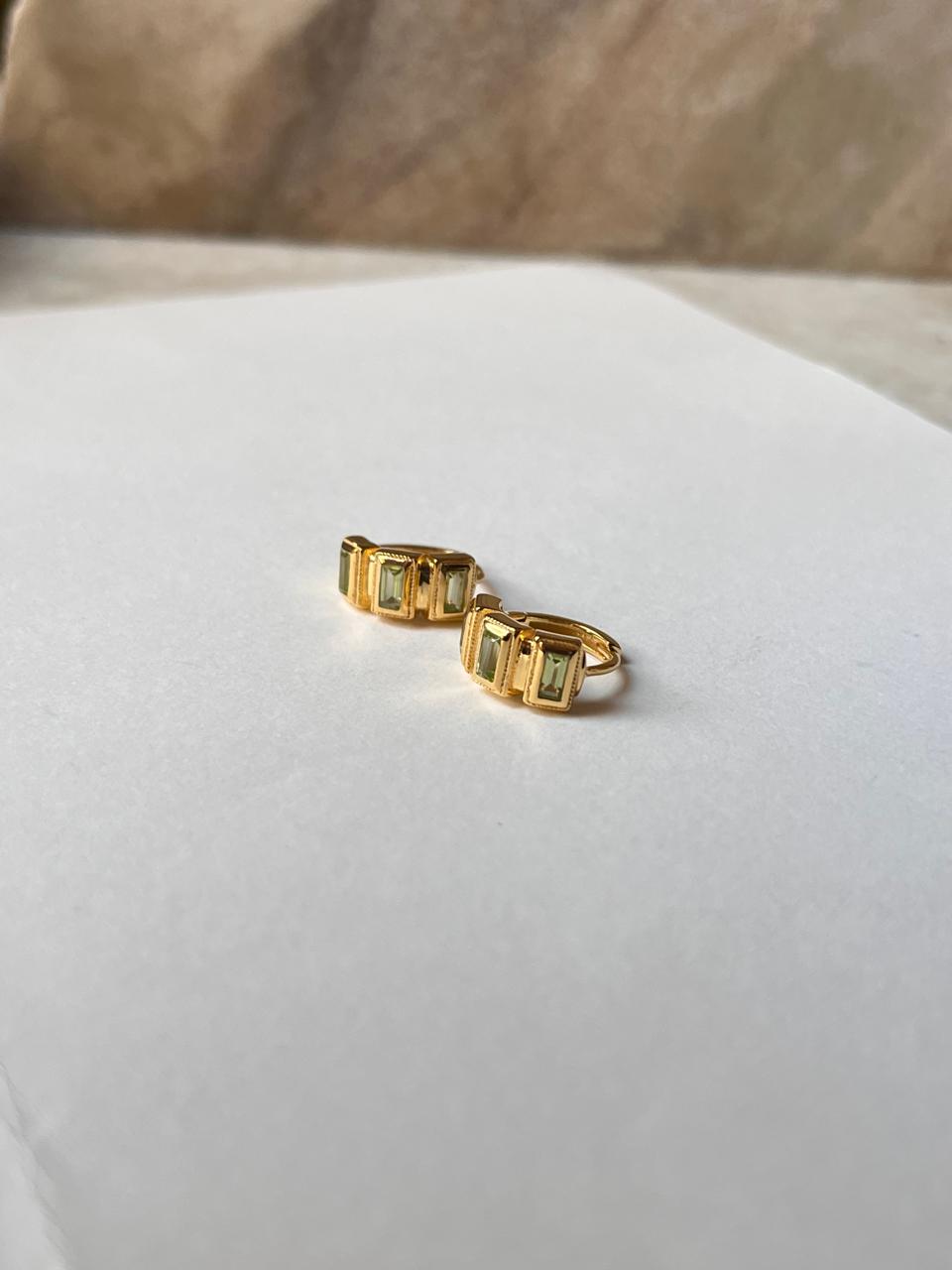 Gold Vermeil Peridot Huggies 925 Sterling Silver Earrings