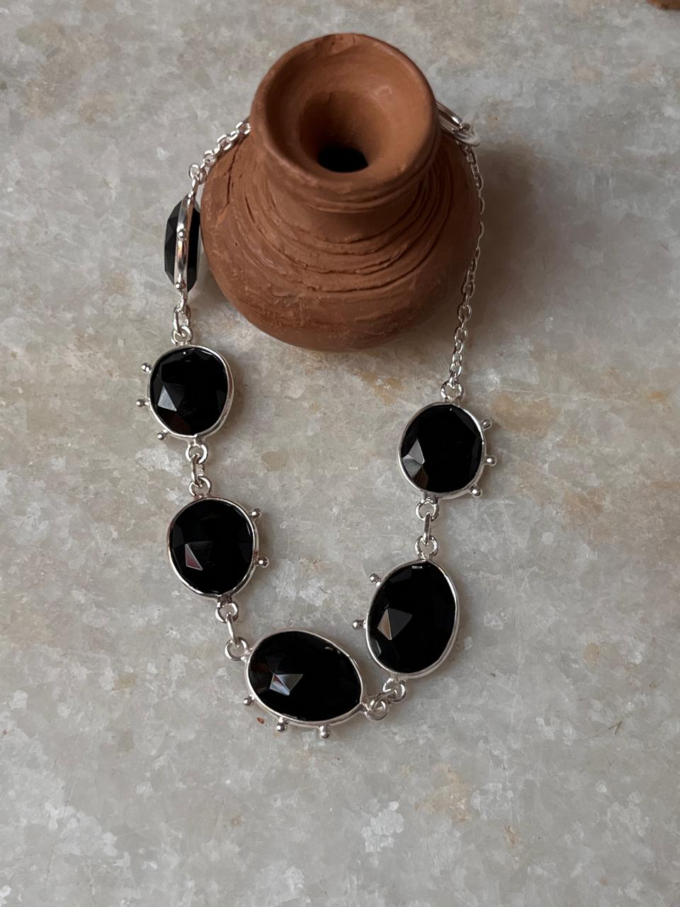 Elegant black onyx gemstone bracelet in sterling silver