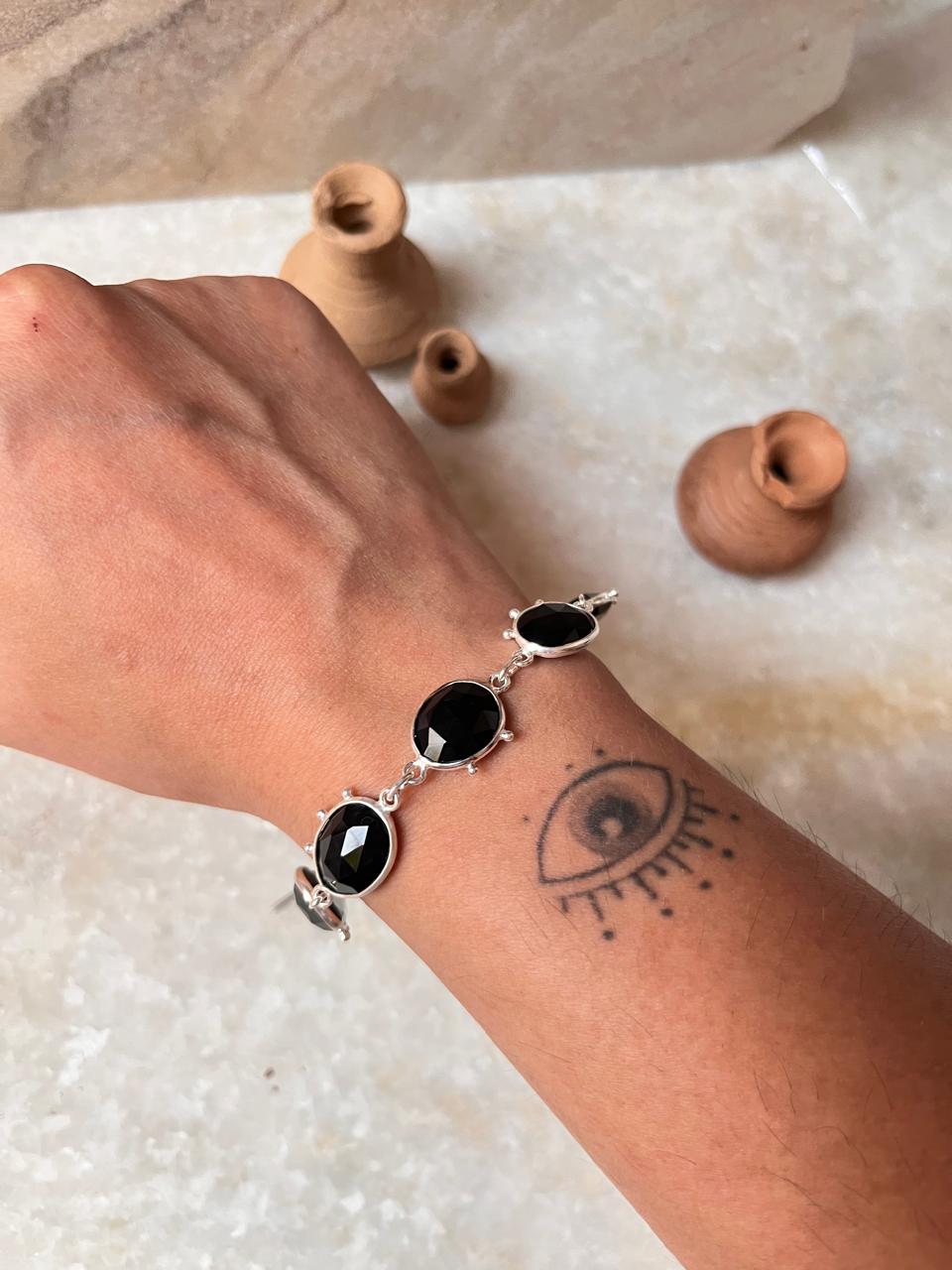Minimalist black onyx bracelet in sterling silver
