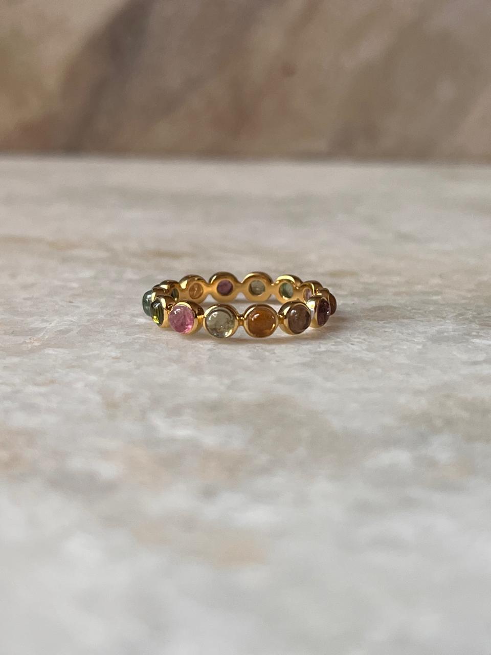Gold Vermeil Multi Tourmaline Round Band 925 Sterling Silver Ring