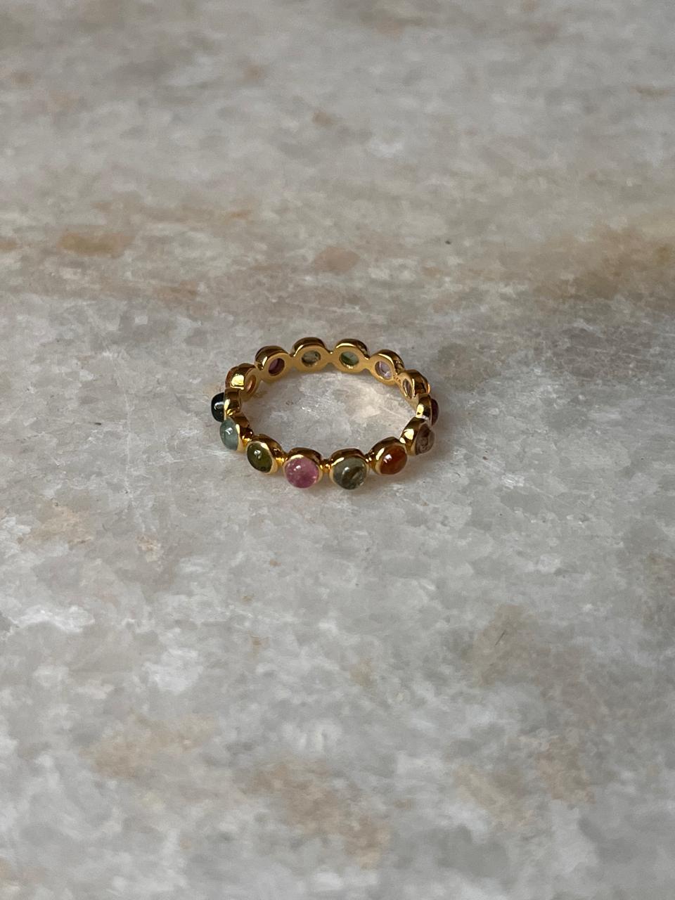 Gold Vermeil Multi Tourmaline Round Band 925 Sterling Silver Ring