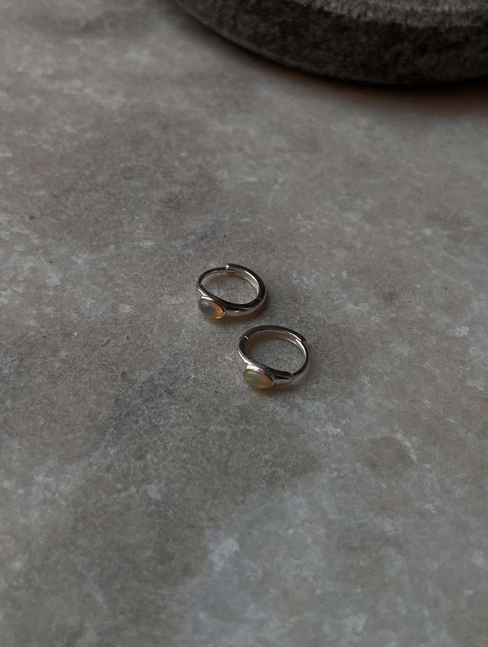 Minimalist Ethiopian opal oval huggies in sterling silver