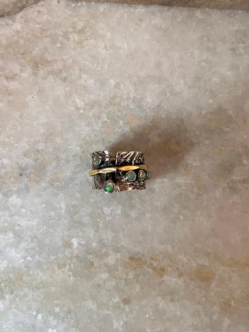 Natural Ethiopian Opal Rustic Wrap Spinner Handcrafted 925 Sterling Silver Ring