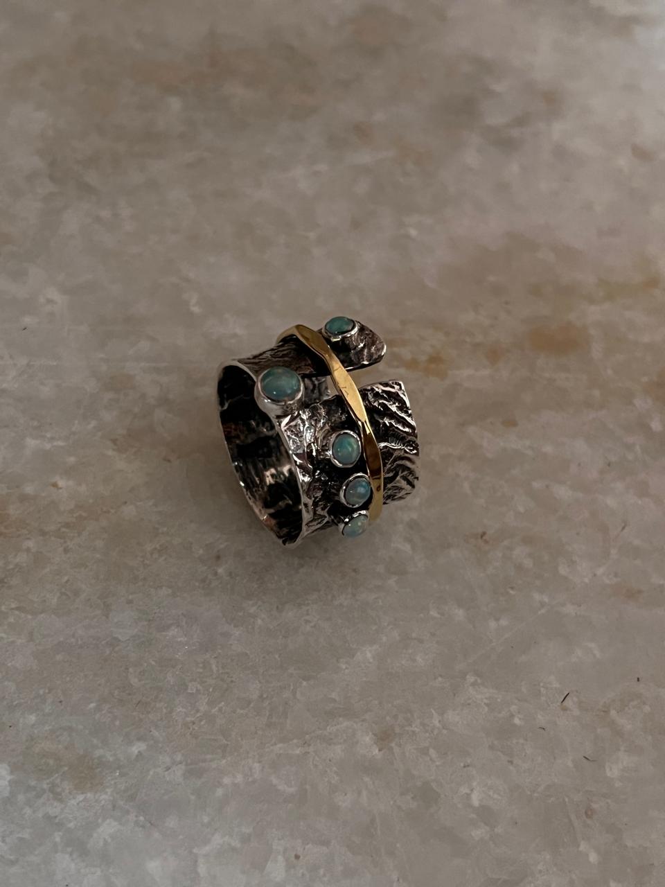 Natural Ethiopian Opal Rustic Wrap Spinner Handcrafted 925 Sterling Silver Ring