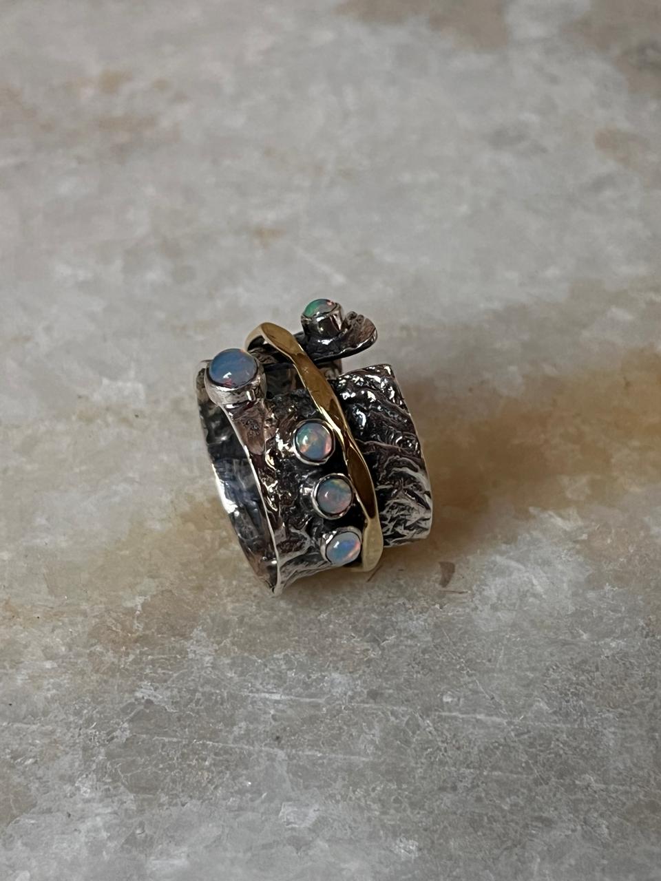 Natural Ethiopian Opal Rustic Wrap Spinner Handcrafted 925 Sterling Silver Ring