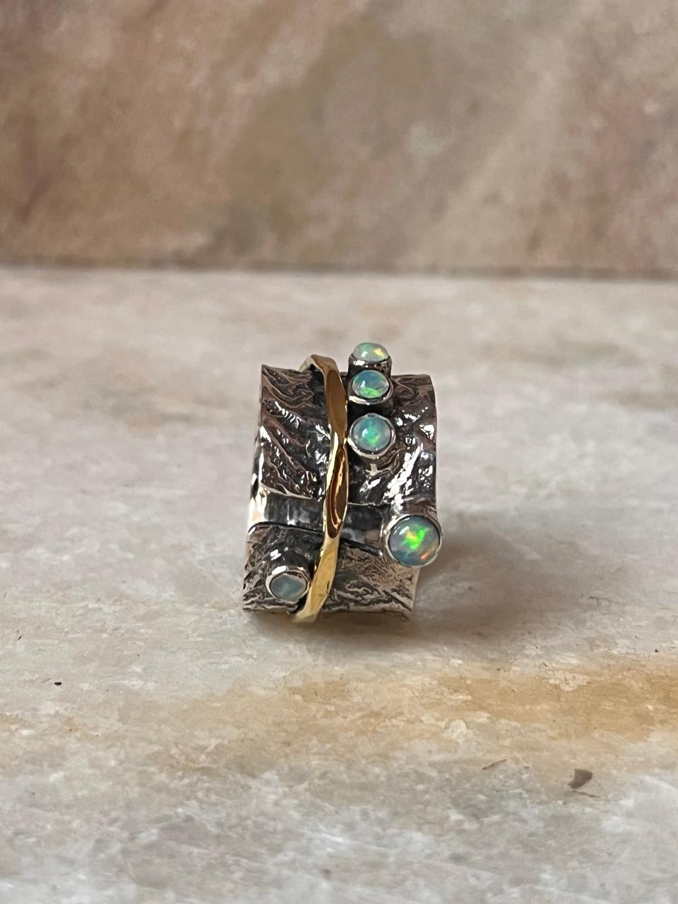 Natural Ethiopian Opal Rustic Wrap Spinner Handcrafted 925 Sterling Silver Ring