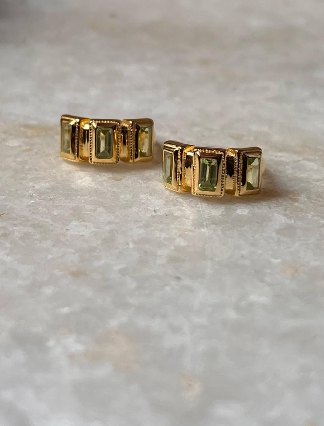 Gold Vermeil Peridot Huggies 925 Sterling Silver Earrings
