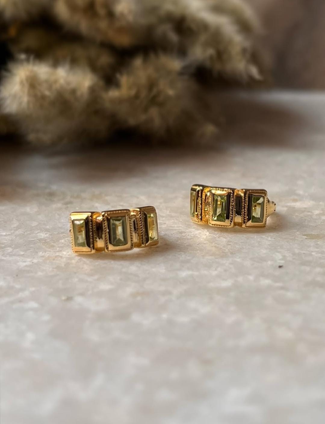 Gold Vermeil Peridot Huggies 925 Sterling Silver Earrings