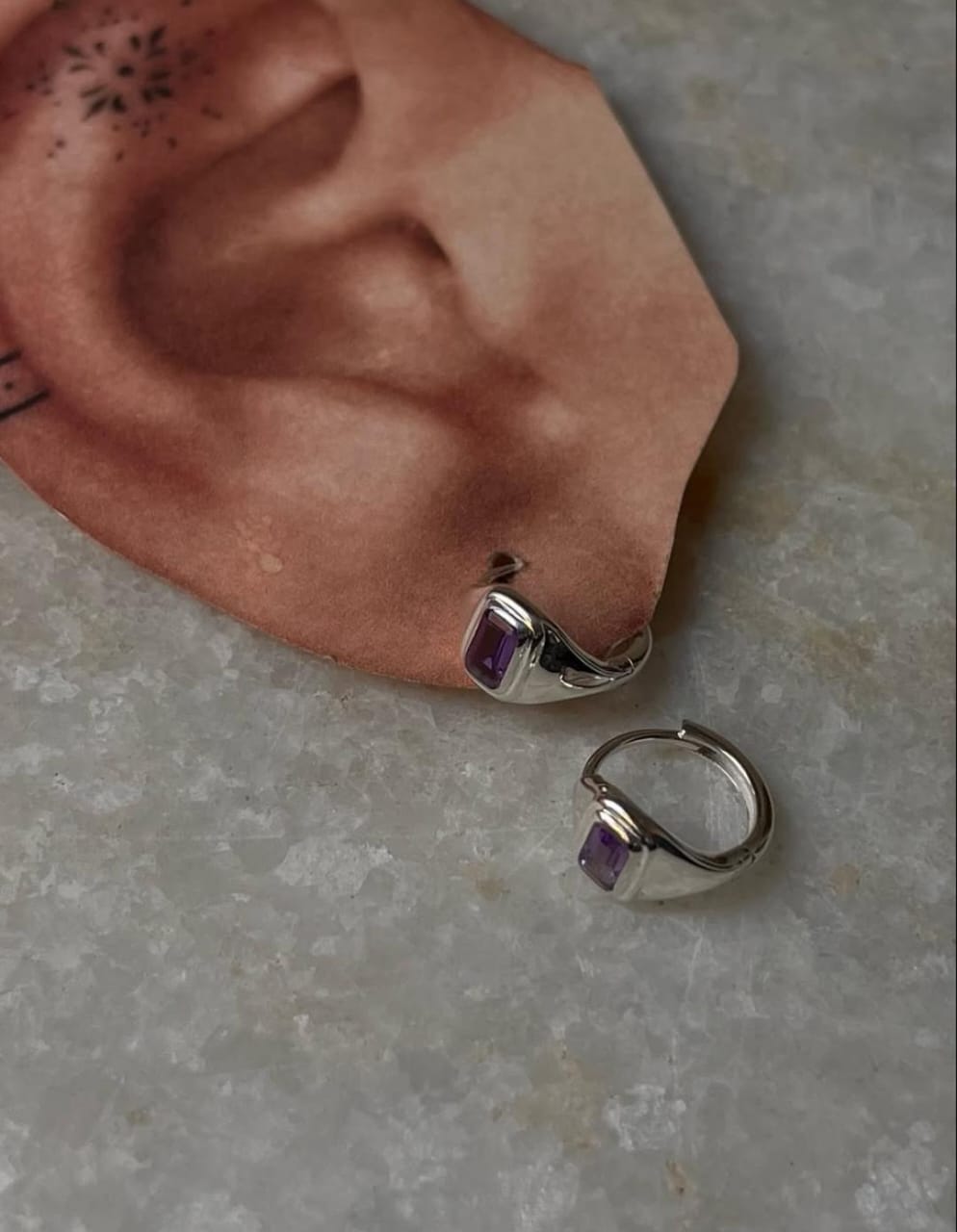 Silver Amethyst Huggies 925 Sterling Silver Earrings