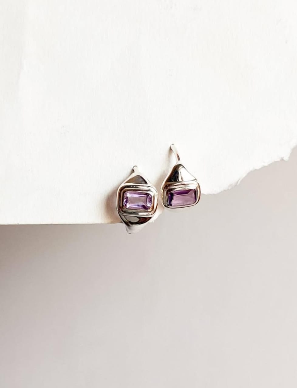 Silver Amethyst Huggies 925 Sterling Silver Earrings