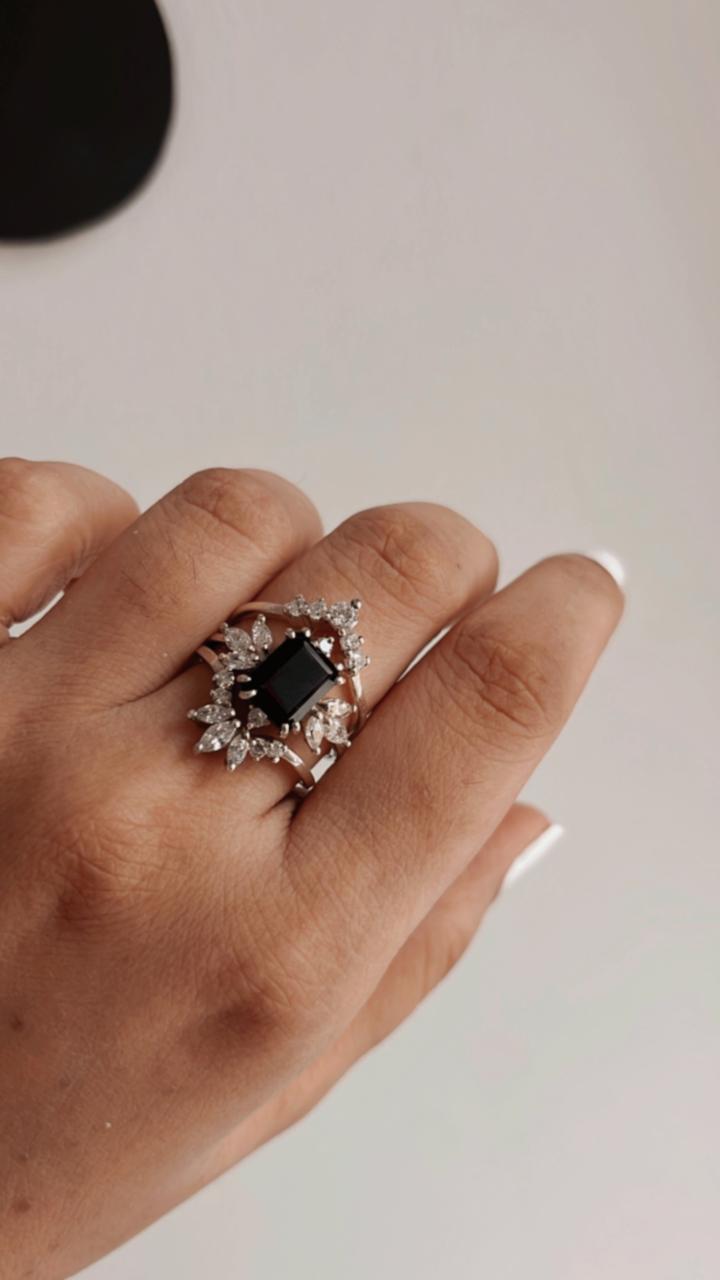 Vintage Black Onyx Stack Set solitare 925 Sterling Silver Ring