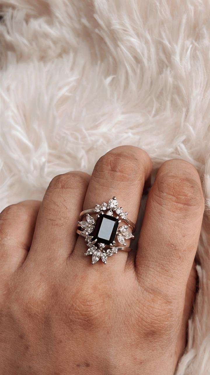 Vintage Black Onyx Stack Set solitare 925 Sterling Silver Ring