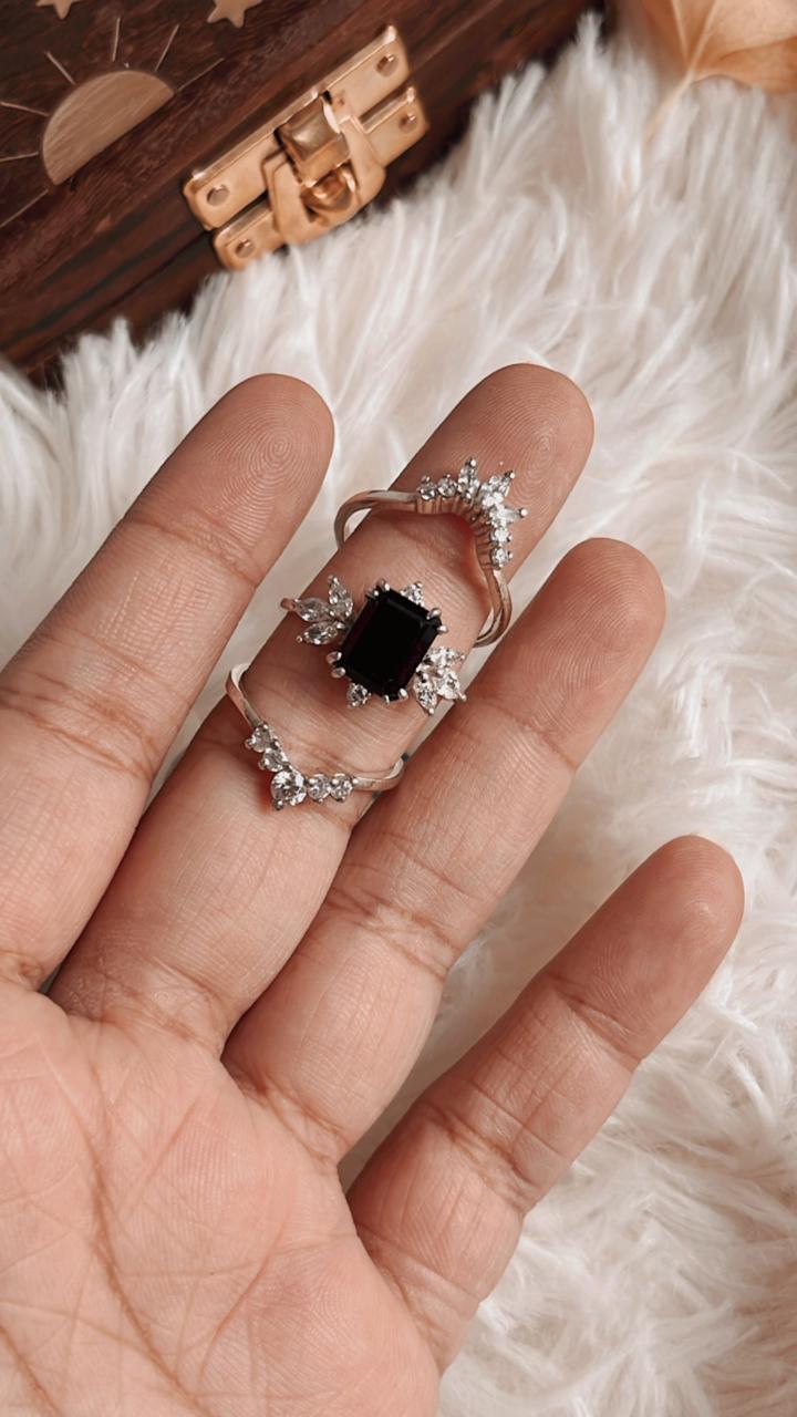 Vintage Black Onyx Stack Set solitare 925 Sterling Silver Ring