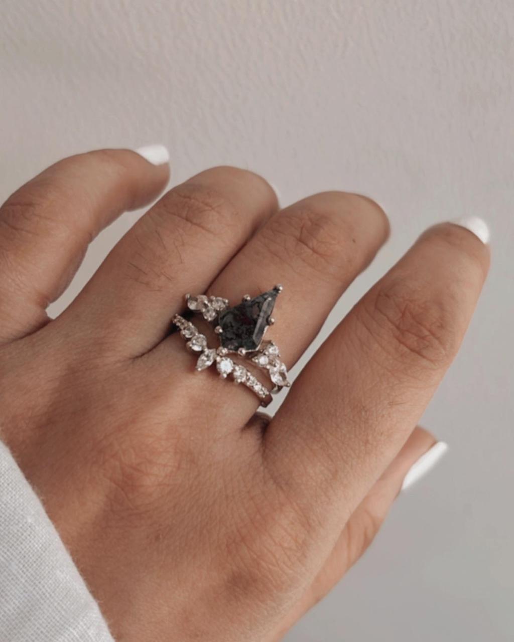 Moss Agate Statement Stack Set 925 Sterling Silver Ring