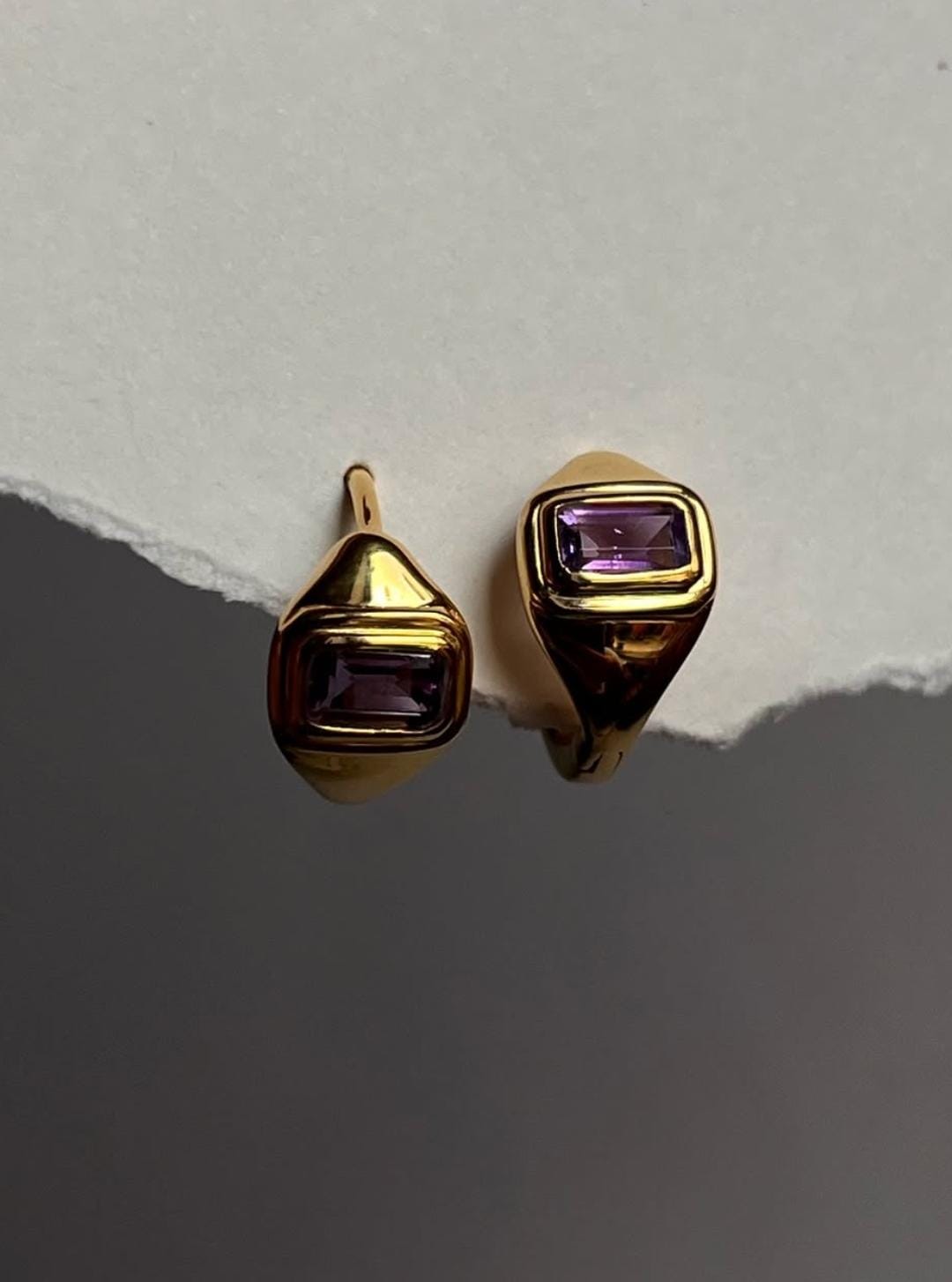 Classic 925 sterling silver gold vermeil huggies with amethyst