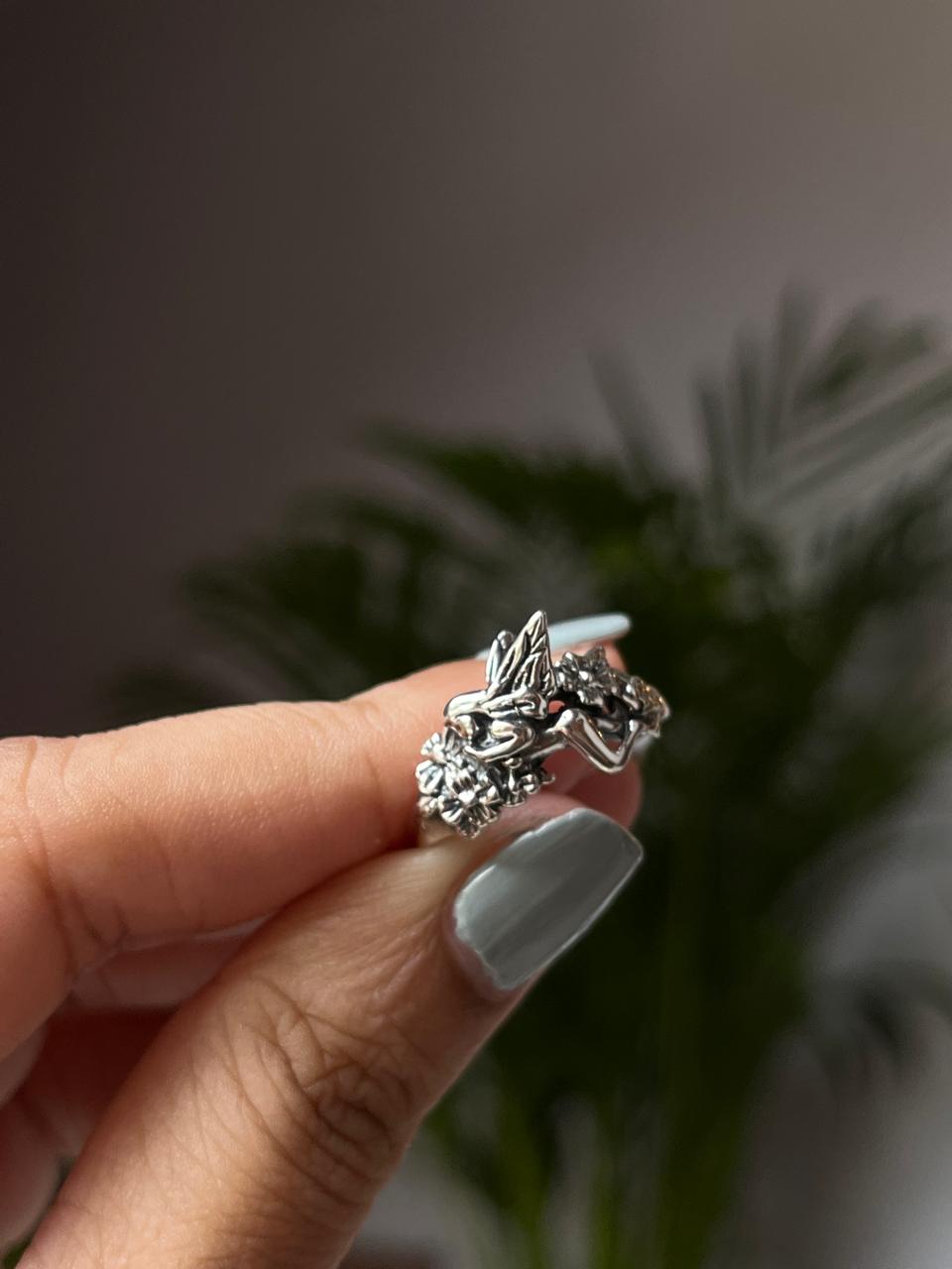 Fairy In The Garden- 3D Wings 925 Sterling Silver Ring - Tarakaya Silver